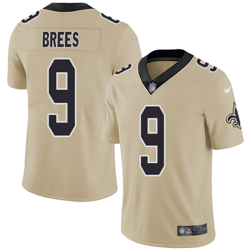 Men New Orleans Saints Limited Gold Drew Brees Jersey NFL Football #9 Inverted Legend Jersey